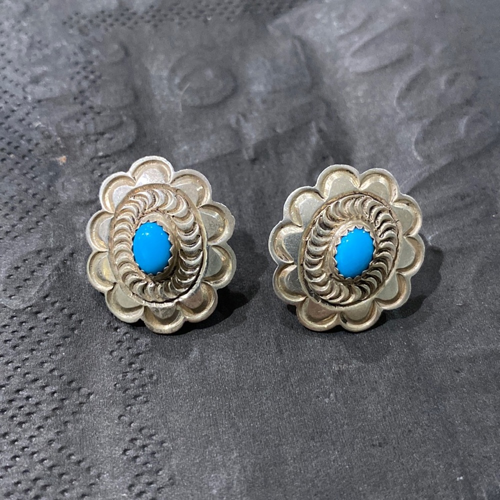 Native American alex sanchez handmade earrings Navajo Sterling silver turquoise